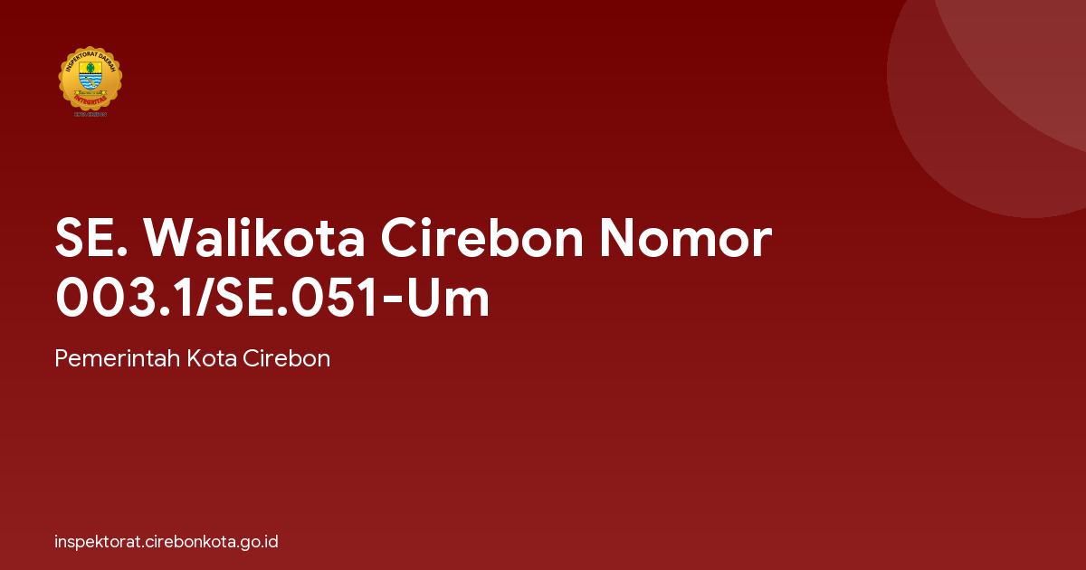 SE. Walikota Cirebon Nomor 003.1/SE.051-Um
